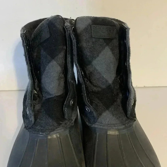 Sperry Saltwater Buffalo‎ Check Duck Boot Black Gray Size 11 Rain Galosh Snow - Picture 4 of 6